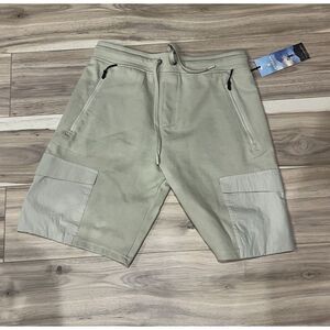 Kyodan Mens Cargo Shorts Sage Green Mixed Media Zipper Pockets Drawstring Small